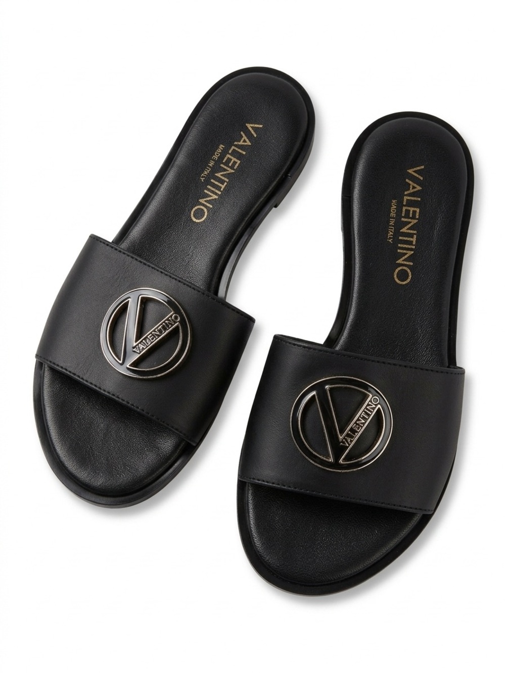 Valentino by Mario Valentino Bugola Black Leather Slide Sandals Size 6 NWT